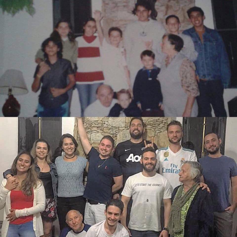 Duas fotografias da família reunida na Casa Monte Cassino, tiradas com quinze anos de diferença
